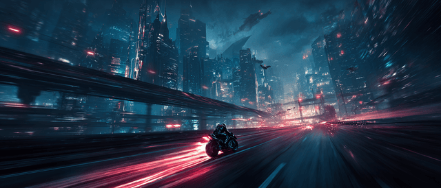 A dynamic high-energy action shot of a futuristic mo - AI-generated image created with Midjourney. Prompt: "A dynamic high-energy action shot of a futuristic mo"