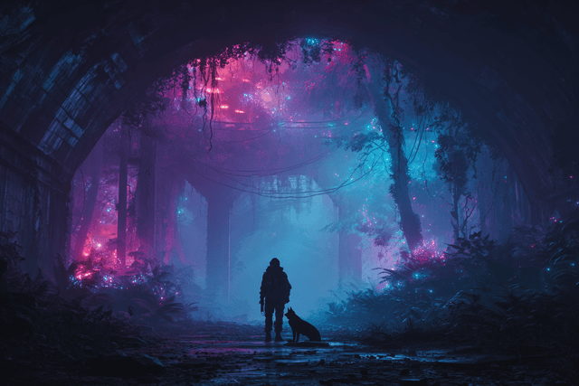 Tense atmospheric shot of a man in a tattered hazard - AI-generated image created with Midjourney. Prompt: "Tense atmospheric shot of a man in a tattered hazard"